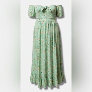 Maxi Gauze Off Shoulder Tie Front Dress